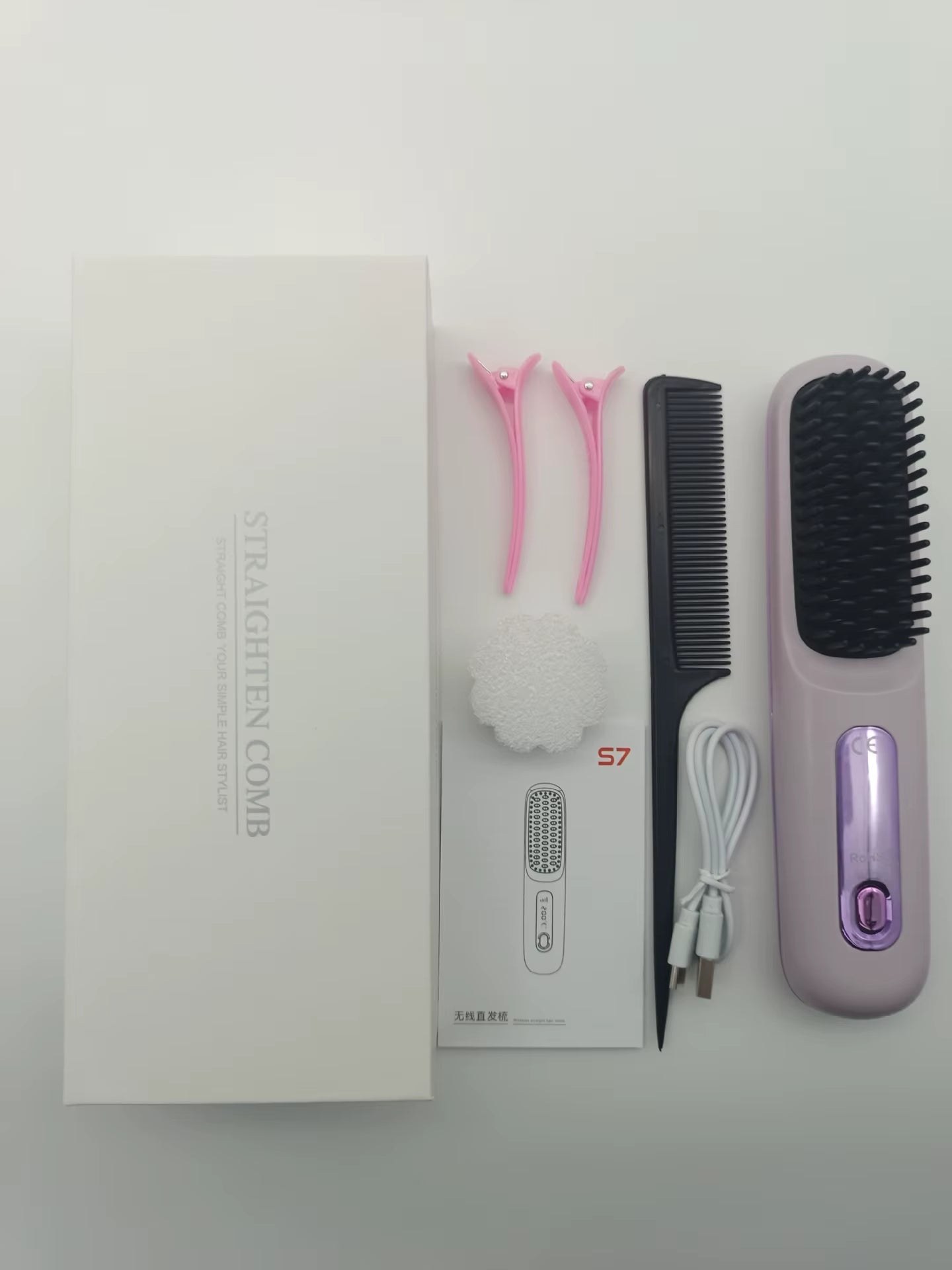 USB Charging Portable Hair Straightener Brush, Cordless Straightening Comb LED Display & Ceramic Coating, Ionic Technology